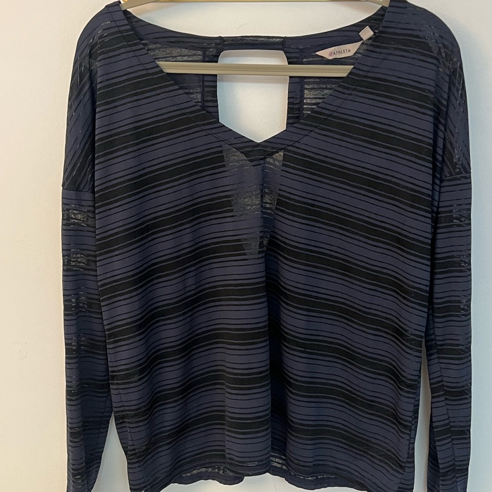 Athleta Blue and Black Cut-Out Long Sleeve Blouse
